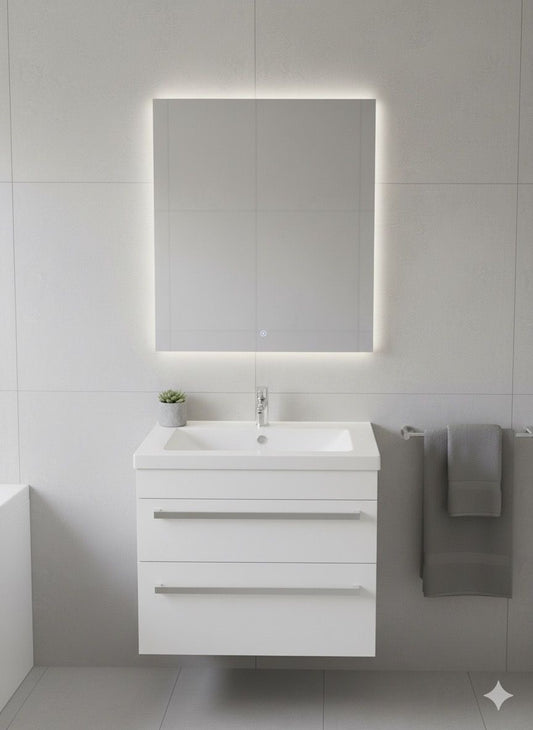 DEVON 500 Wall Hung Twin Drawers White Anthracite Basin - 510w x 550h x 390d