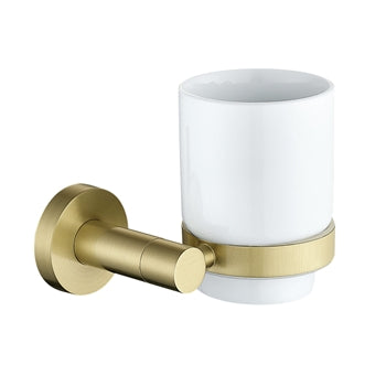 Alpha Brushed Brass Tumbler Holder with Cup – Wall Mounted Bathroom Set