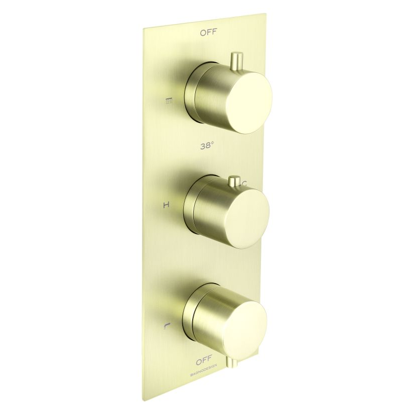 Triple Round Handle, 2 Oulet Concealed Valve Brushed Brass