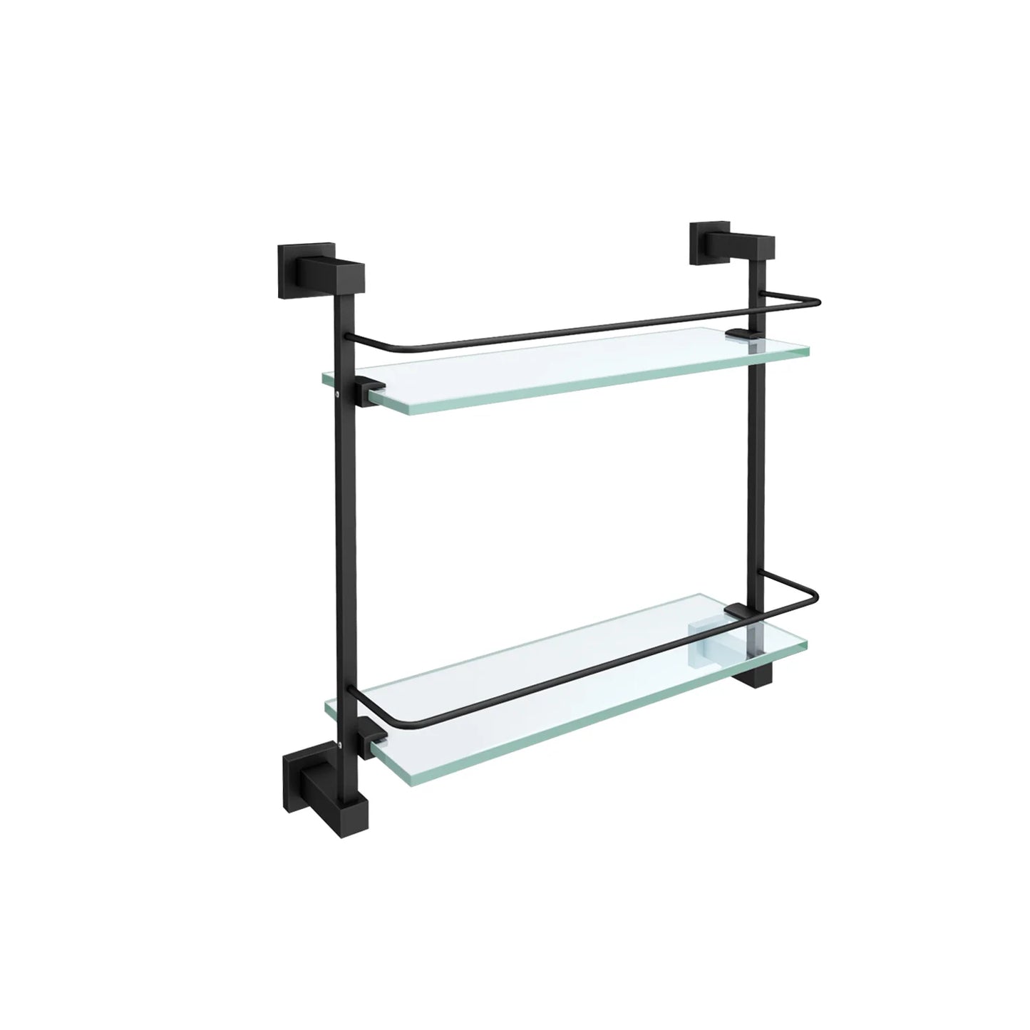 Moda Matte Black Double Glass Shelf – Wall Mounted Bathroom Storage Organizer