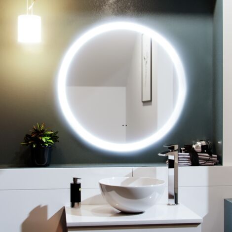 LED Round Bathroom Mirror 700mm with Demister & 6000K Cool White Lighting