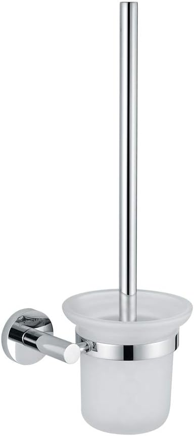 Moda Toilet Brush with Wall Mounted Holder – Chrome & Frosted Glass Design