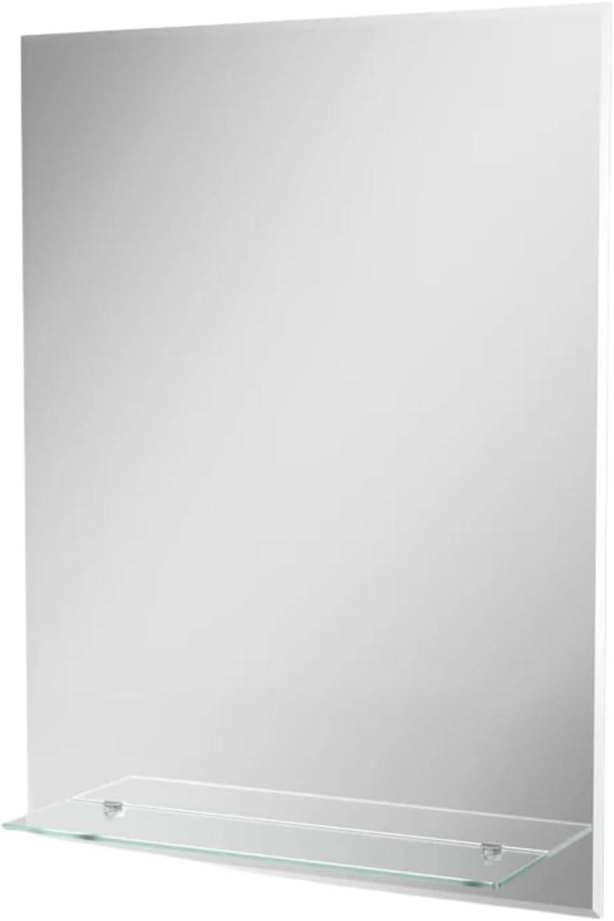 Straight Corner Bathroom Mirror with Glass Shelf | Modern Wall Mounted 500w x 700h x 10d