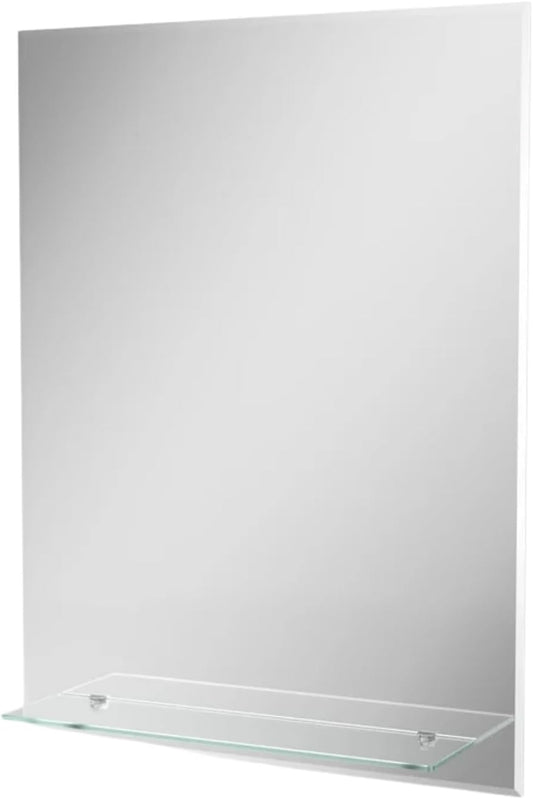 Straight Corner Bathroom Mirror with Glass Shelf | Modern Wall Mounted 500w x 700h x 10d
