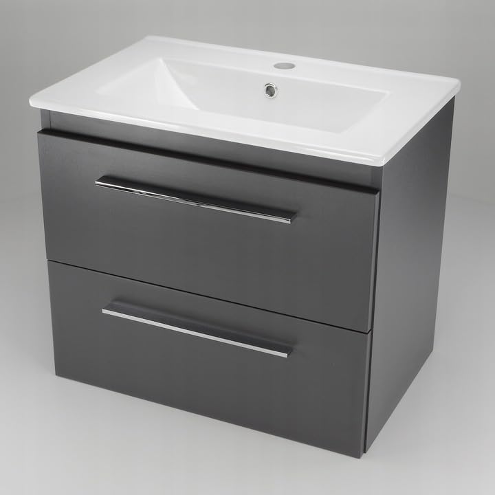 DEVON 800 Wall Hung Twin Drawers Anthracite • Ceramic Basin 810w x 585h x 395d