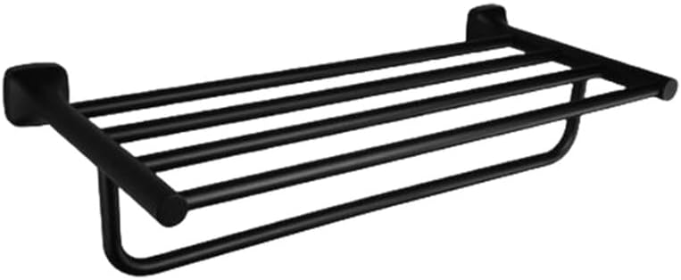 Moda Matte Black Towel Shelf with Hanging Bar – Wall Mounted Bathroom Rack