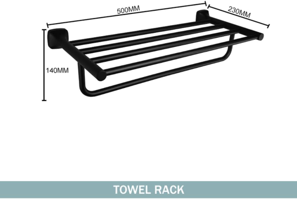 Moda Matte Black Towel Shelf with Hanging Bar – Wall Mounted Bathroom Rack