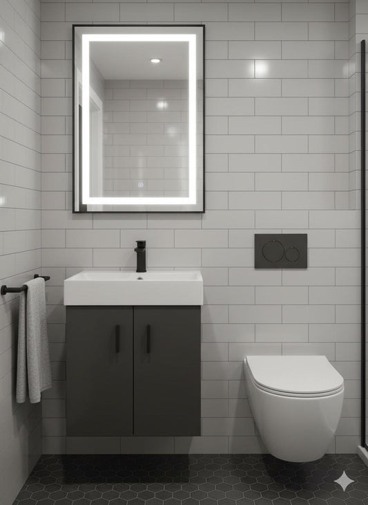 DEVON 450 Wall Hung Vanity Unit - Anthracite Finish with Ceramic Basin 450w x 585h x 310d