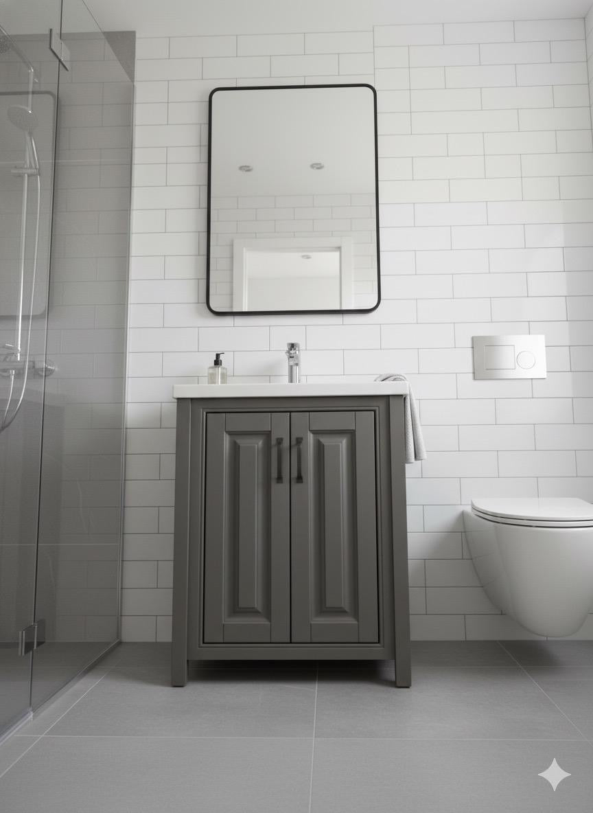 CAMBERLY 600 Matt Grey Vanity Unit with Ceramic Basin (610w x 840h x 460d)