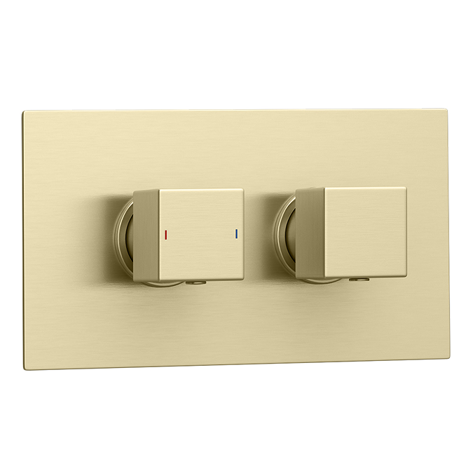Twin Square Handle, 2 Outlet Concealed Valve Brushed Brass