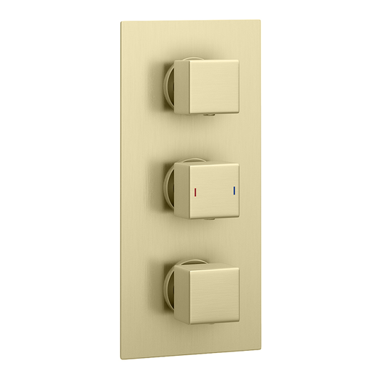 Triple Square Handle, 3 Oulet Concealed Valve Brushed Brass