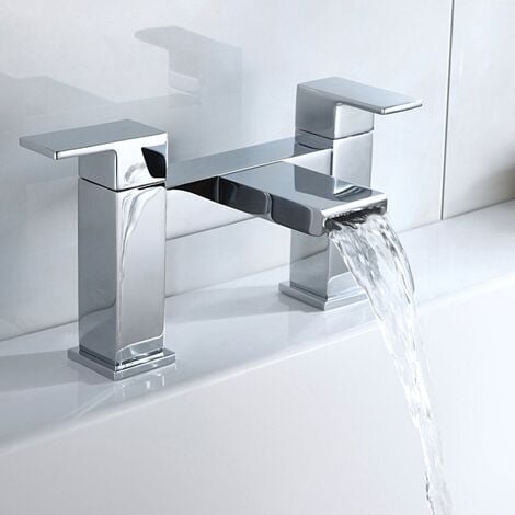Modern Chrome Waterfall Bath Filler Tap – Stylish Square Basin Mixer Faucet
