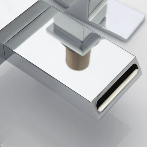 Modern Chrome Waterfall Bath Filler Tap – Stylish Square Basin Mixer Faucet