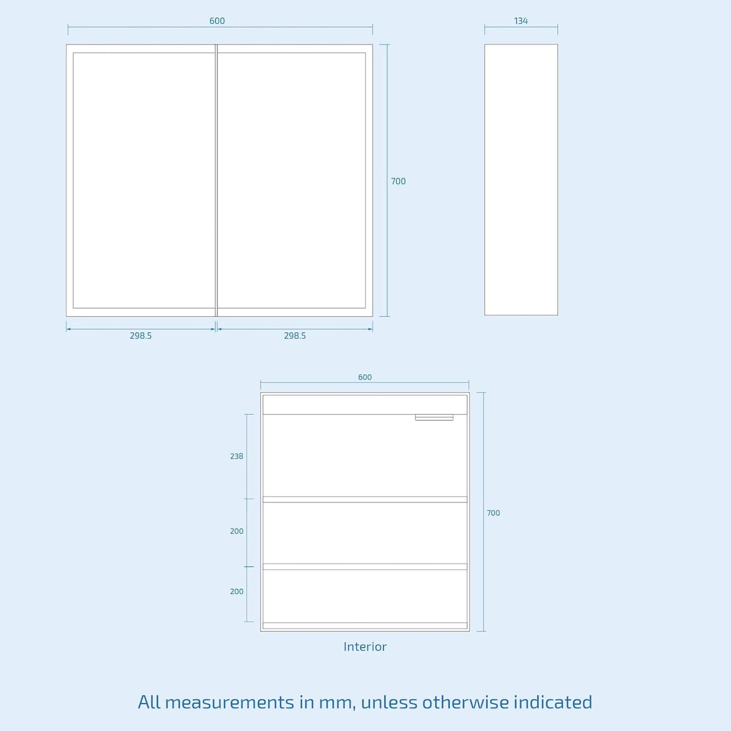 LED Mirror Cabinet 2 Door 600x700mm with Sensor & Shaver Socket