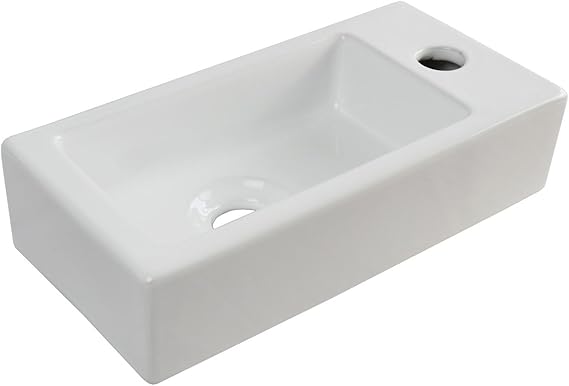 Right Handed Countertop or Wall Hung Basin | Compact Ceramic Sink 180x370mm