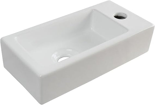 Right Handed Countertop or Wall Hung Basin | Compact Ceramic Sink 180x370mm