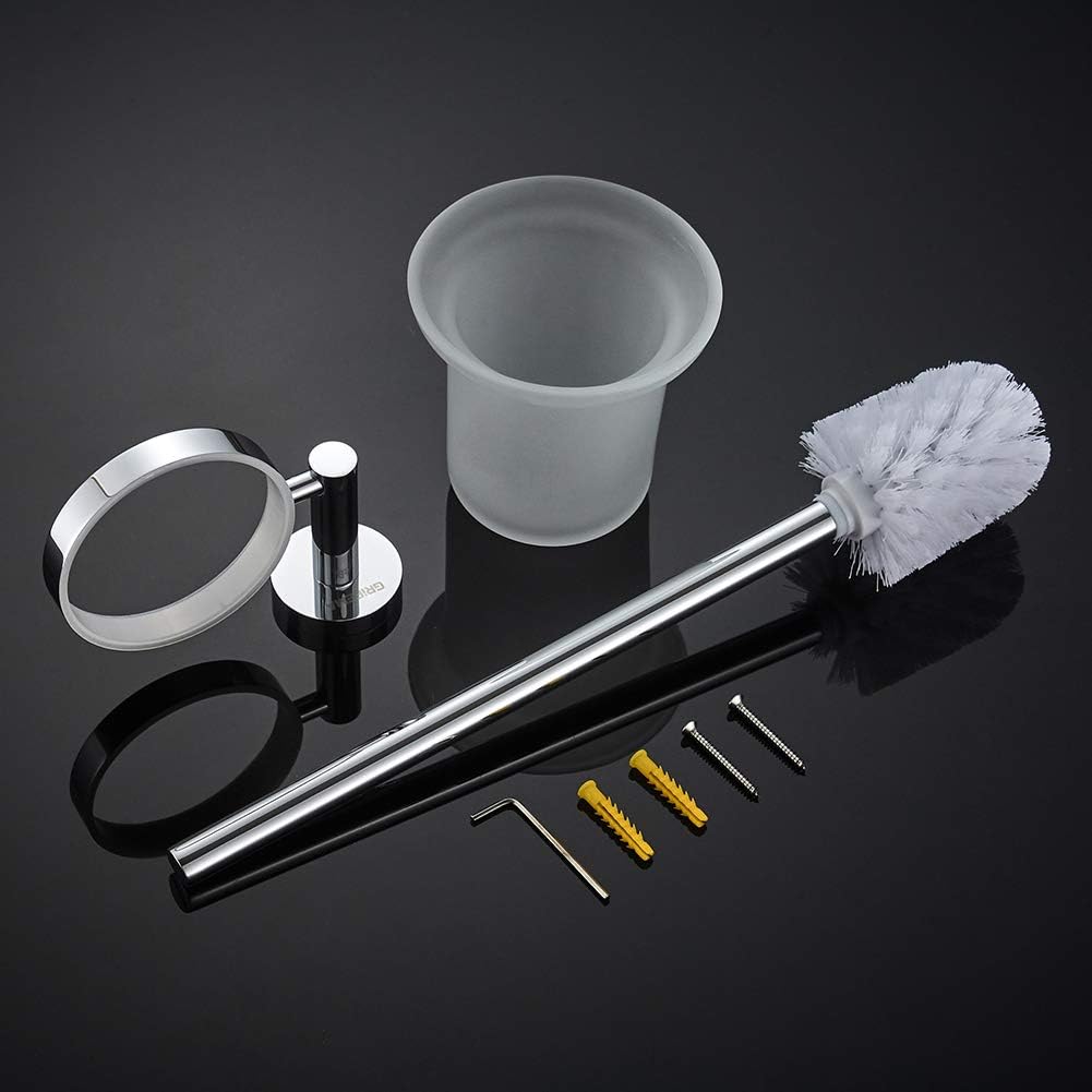 Moda Toilet Brush with Wall Mounted Holder – Chrome & Frosted Glass Design