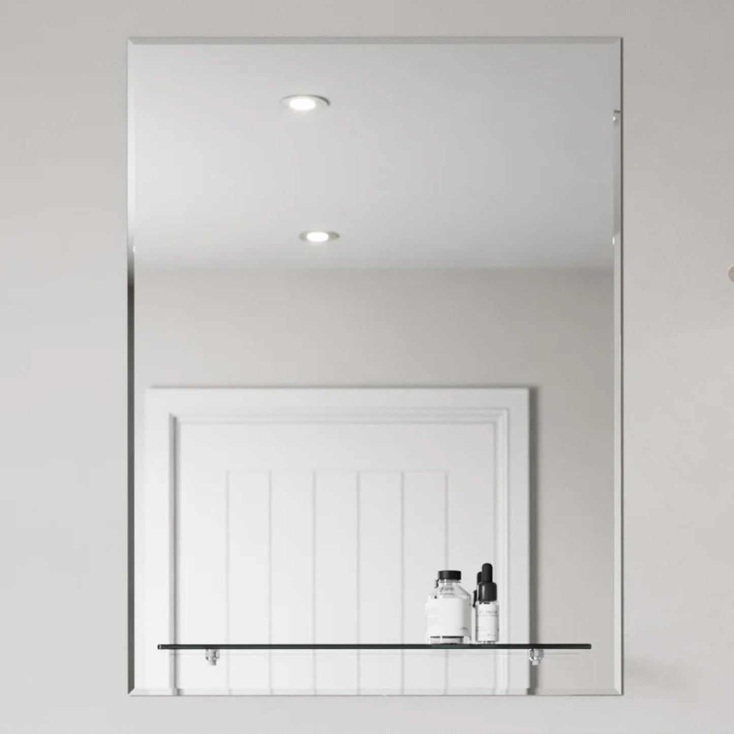 Straight Corner Bathroom Mirror with Glass Shelf | Modern Wall Mounted 500w x 700h x 10d