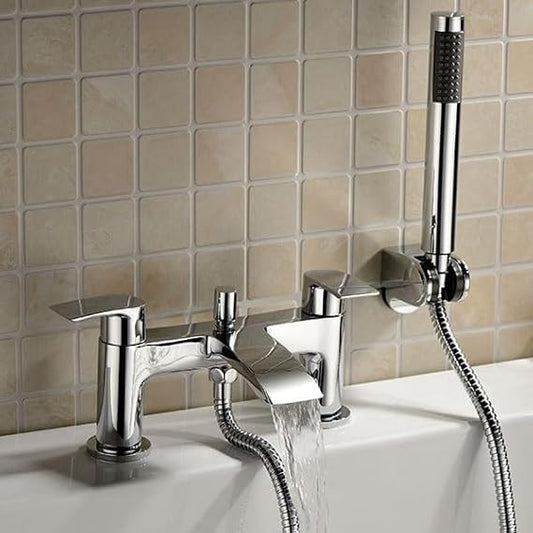 Sleek Chrome Bath Shower Mixer Tap with Handheld Shower Kit & Wall Bracket