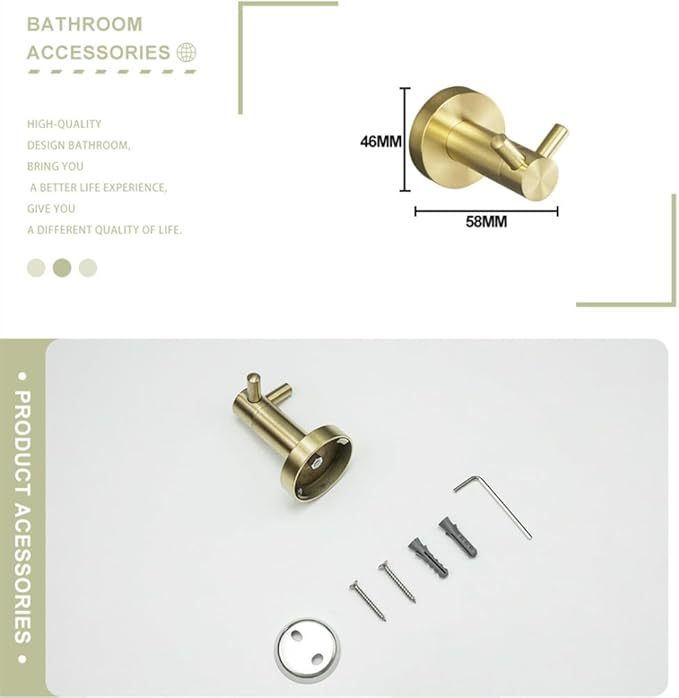 Alpha Brushed Brass Robe Hook – Wall Mounted Bathroom & Closet Hook