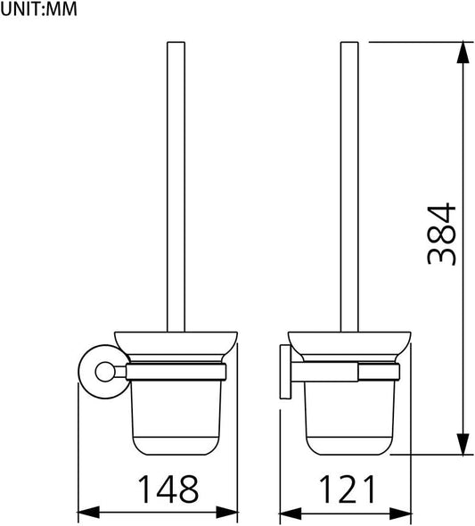 Moda Toilet Brush with Wall Mounted Holder – Chrome & Frosted Glass Design