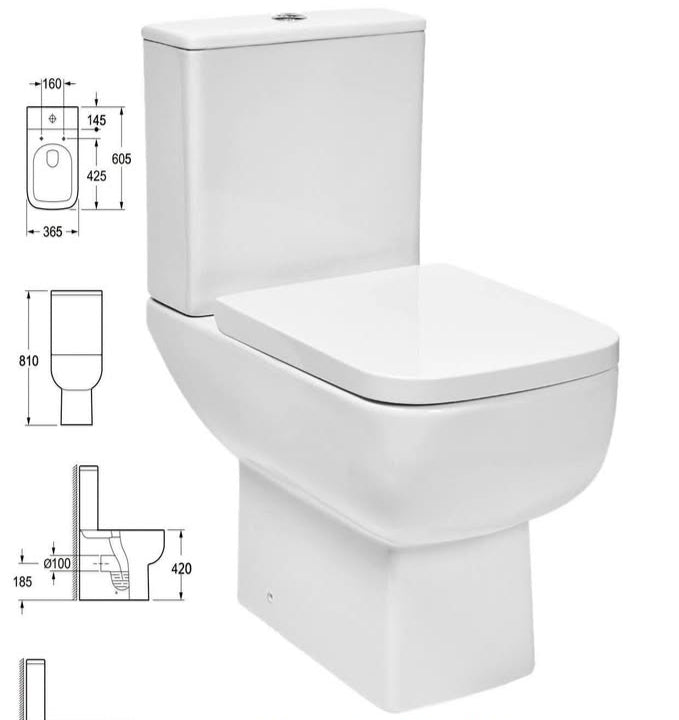 Modern Close-Coupled Toilet with Soft-Close Seat – Dual Flush, Compact Design 360w x 465h x 605d
