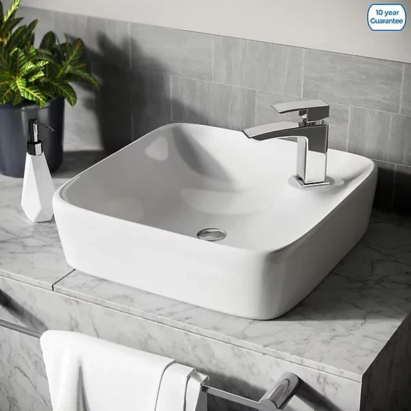 Square Countertop Basin White 430w x 125h x 430d - Waste Not Included
