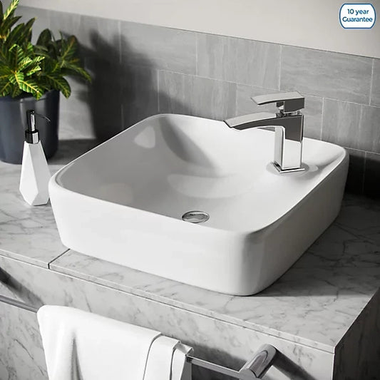 Square Countertop Basin White 430w x 125h x 430d - Waste Not Included
