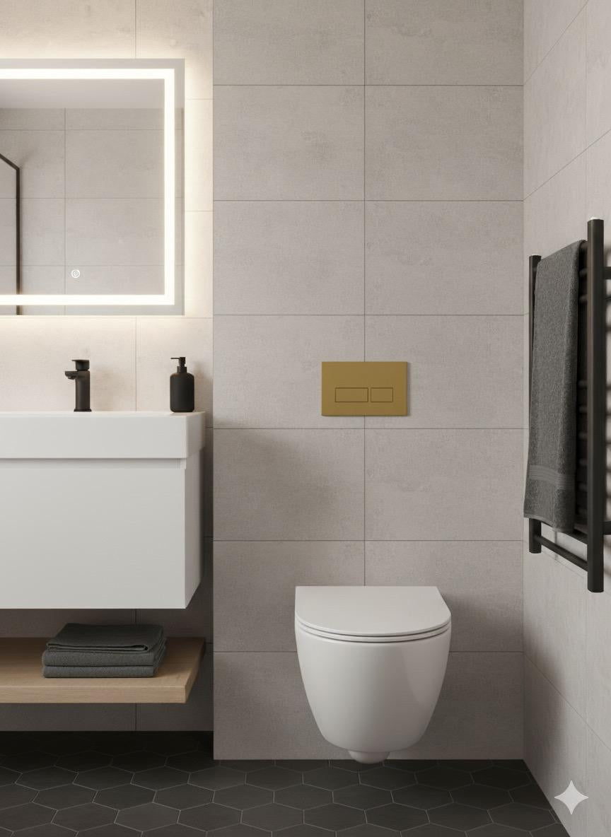 Square Flush Plate Brushed Brass•PUSH Button Can Only Used for WC Frame 236W x 152h