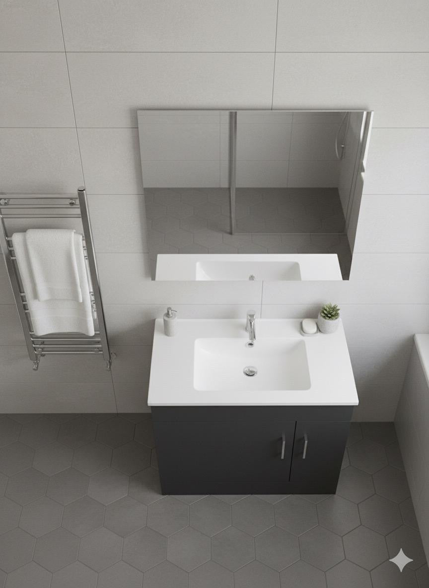 SLIM 1000 Floorstanding Matt Grey Cabinet Resin Basin - 1000w x 865h x 305d