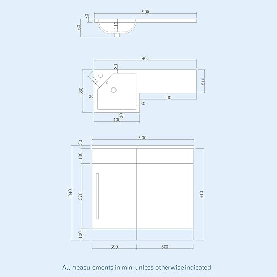 HARRIS 900mm Left White Vanity Unit with Resin Basin & Storage Cabinet