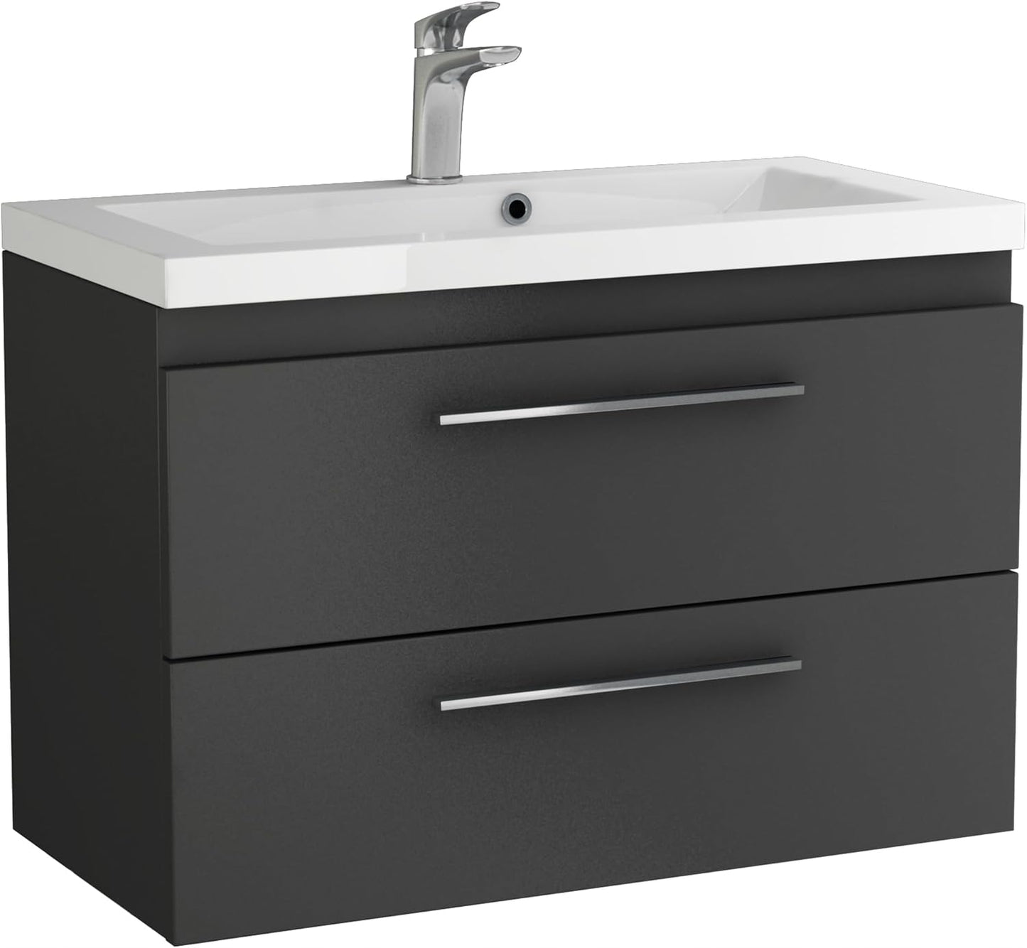 DEVON 800 Wall Hung Twin Drawers Anthracite • Ceramic Basin 810w x 585h x 395d