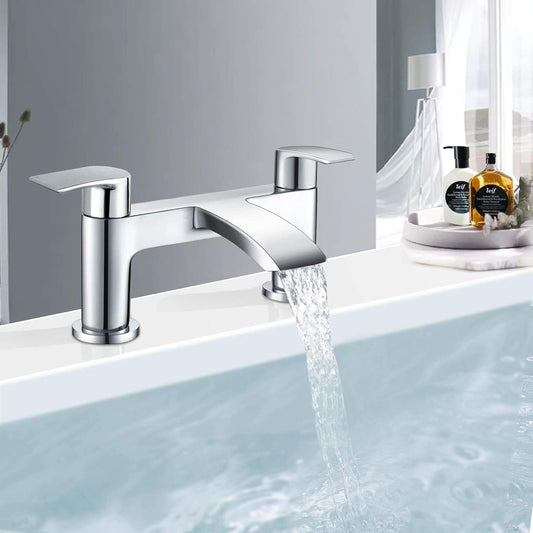 Sleek Modern Bath Filler Tap – Chrome Finish, Dual Lever Mixer for Bathroom