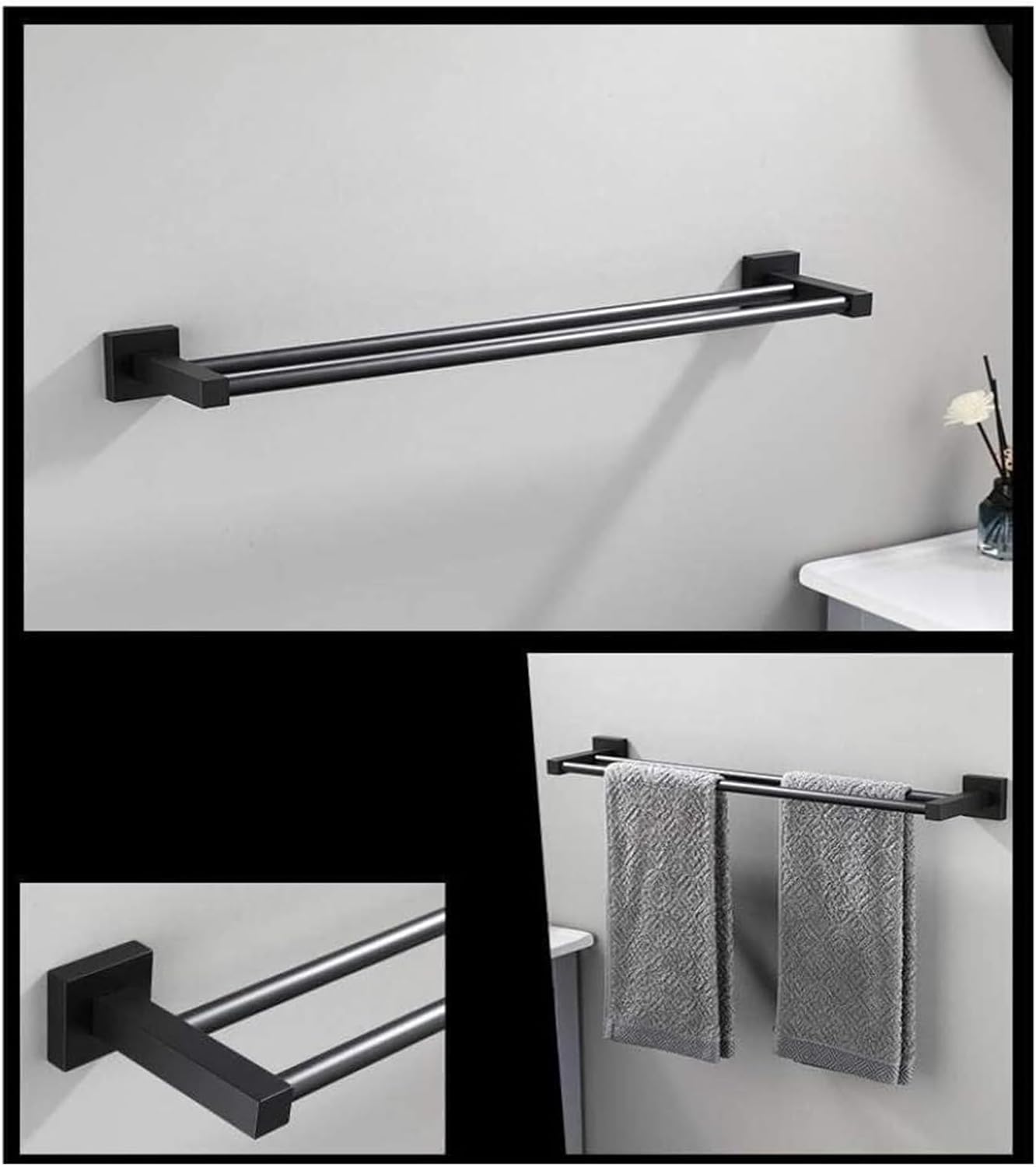Moda Double Towel Bar – Matte Black Dual Rail Bathroom Towel Holder