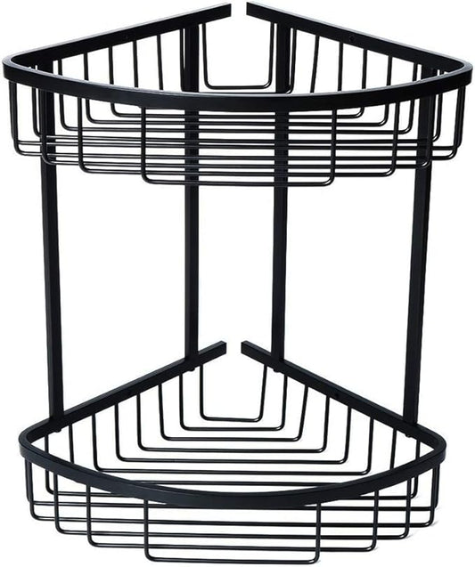 Alpha Matte Black Double Corner Basket – Wall Mounted Bathroom Storage