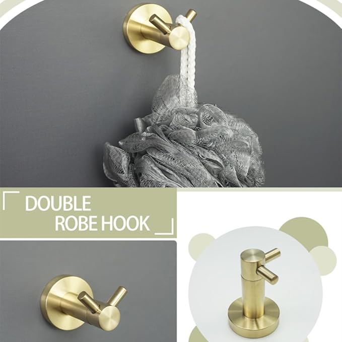 Alpha Brushed Brass Robe Hook – Wall Mounted Bathroom & Closet Hook