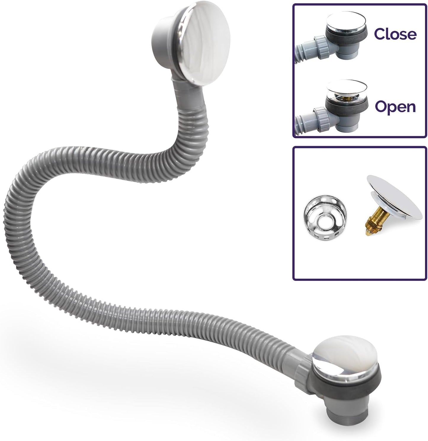 Round Easy Clean Bath Sprung Waste & Overflow – Chrome Finish