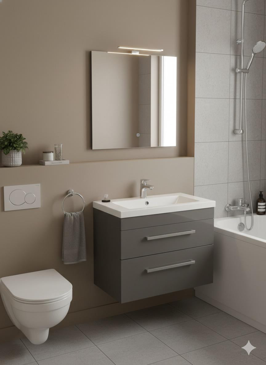 DEVON 800 Wall Hung Twin Drawers Anthracite • Ceramic Basin 810w x 585h x 395d