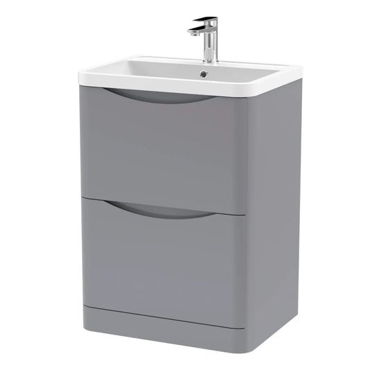 DWELTA 600 Floorstanding Matt Grey • Ceramic Basin | 600w x 850h x 450d