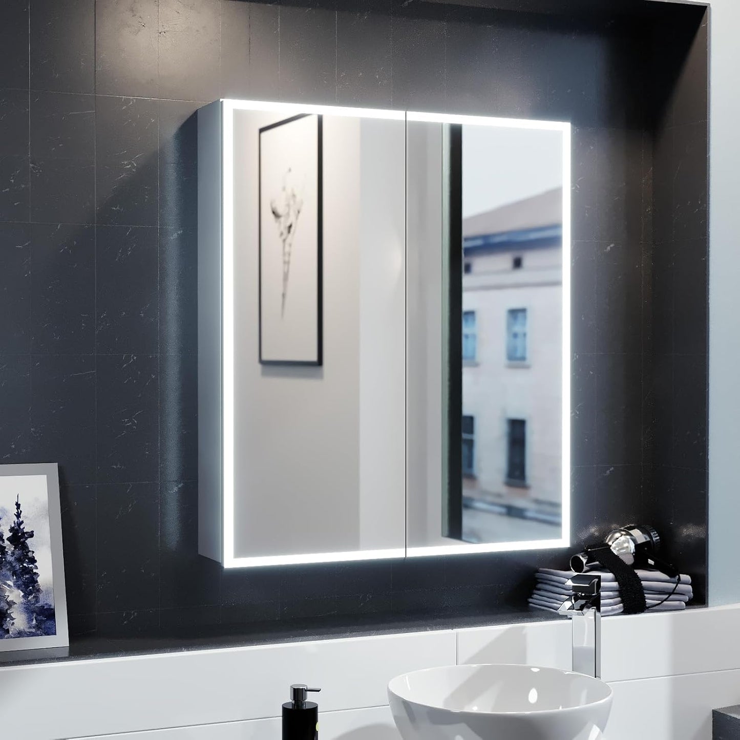 LED Mirror Cabinet 2 Door 600x700mm with Sensor & Shaver Socket