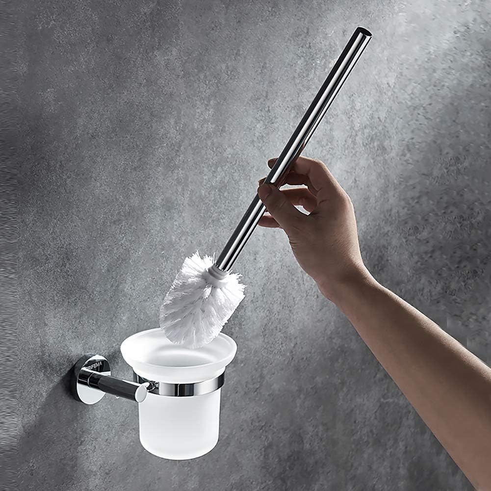 Moda Toilet Brush with Wall Mounted Holder – Chrome & Frosted Glass Design