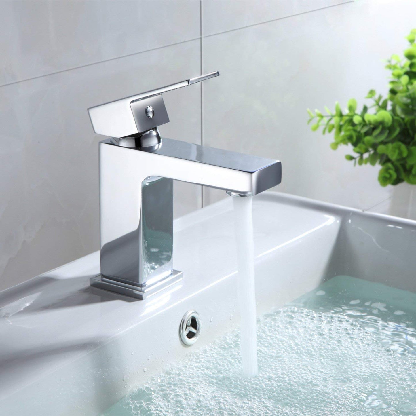 WasserRhythm Basin Taps Square Bathroom Sink Taps Mixers Chrome Brass Monobloc