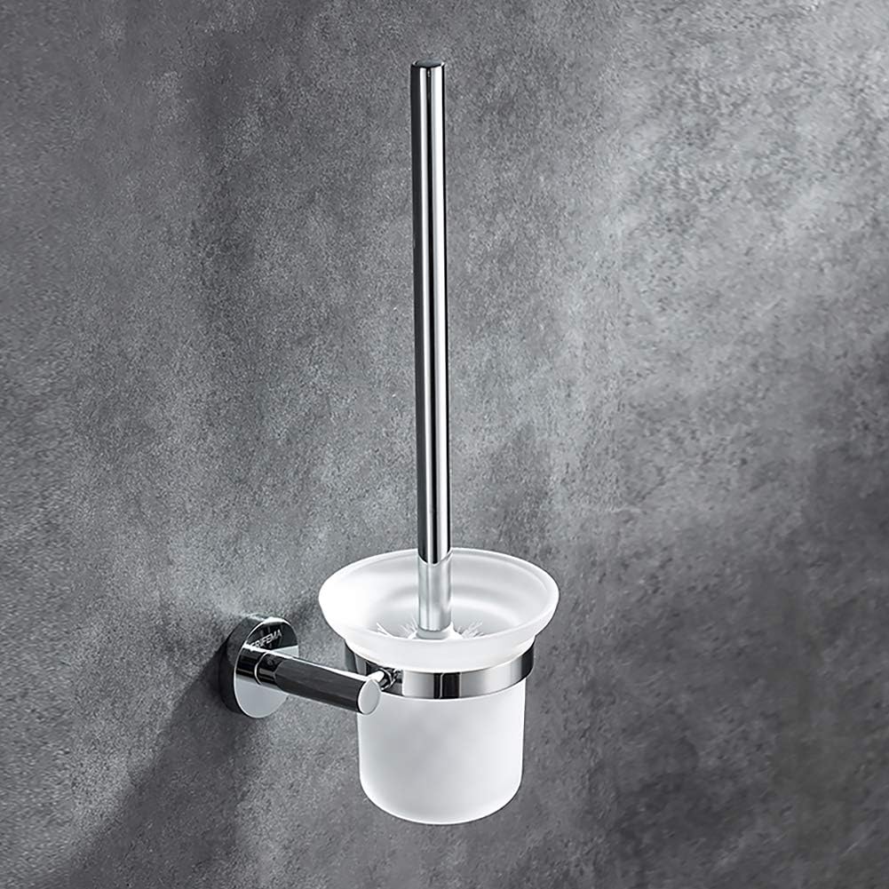 Moda Toilet Brush with Wall Mounted Holder – Chrome & Frosted Glass Design