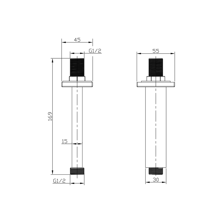 Brushed Brass Square Ceiling Shower Arm 120mm Extension Pipe with Flange