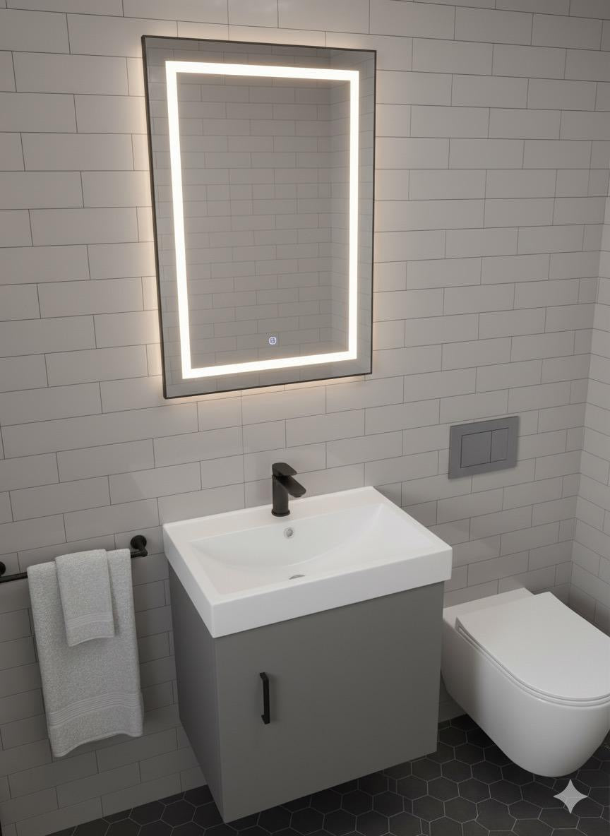 DEVON 400 Wall Hung Ceramic Vanity Basin Matt Grey - 400w x 450h x 220d