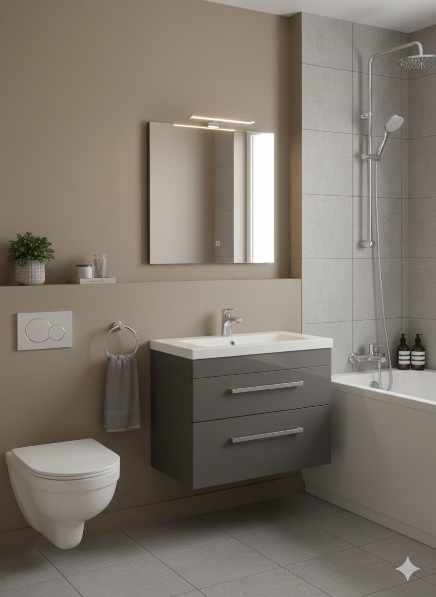 DEVON 800 Wall Hung Twin Drawers Anthracite • Ceramic Basin 810w x 585h x 395d