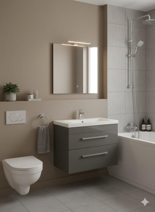 DEVON 800 Wall Hung Twin Drawers Anthracite • Ceramic Basin 810w x 585h x 395d