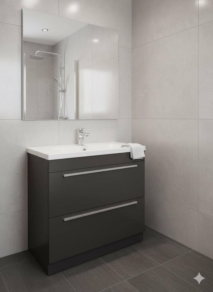 DEVON 800 Floorstanding Drawers Anthracite Ceramic Basin - 810w x 825h x 395d