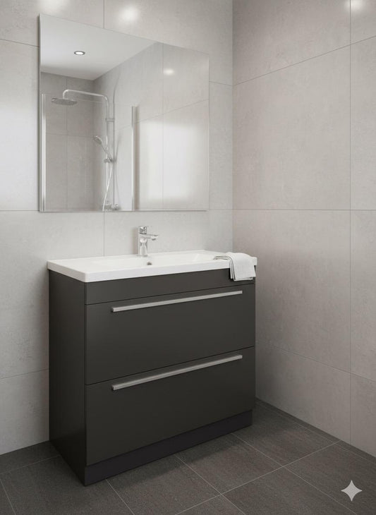 DEVON 800 Floorstanding Drawers Anthracite Ceramic Basin - 810w x 825h x 395d