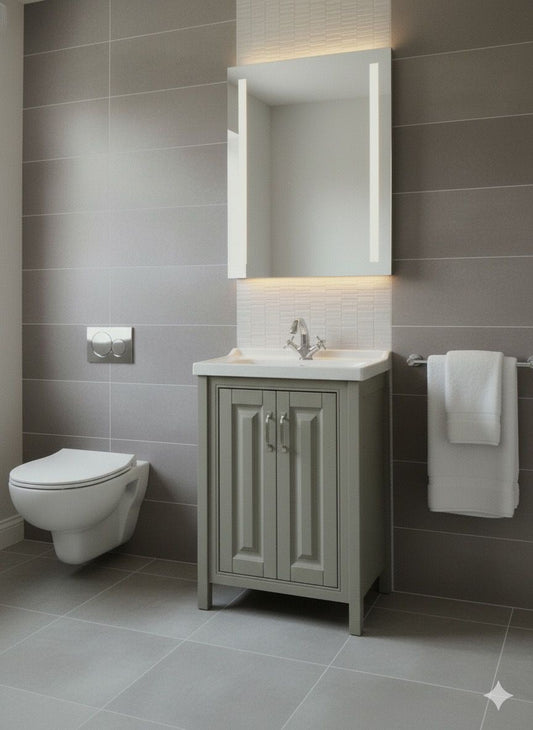 SHARATON 600 Stone Grey Vanity Unit with Ceramic Basin (610w x 840h x 460d)